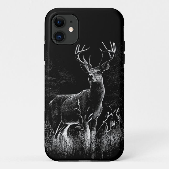 Deer with antlers framed by field and tree     Case-Mate iPhone case (Back)