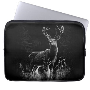 Deer with antlers framed by field and tree laptop sleeve