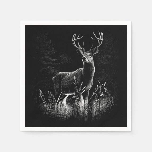 Deer with antlers framed by field and tree        napkin (Front)