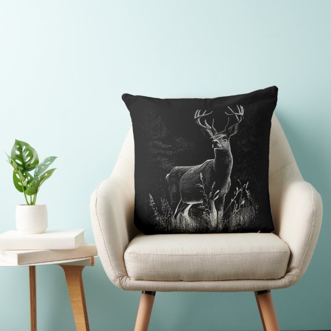Deer with antlers framed by field and tree     throw pillow (Chair)