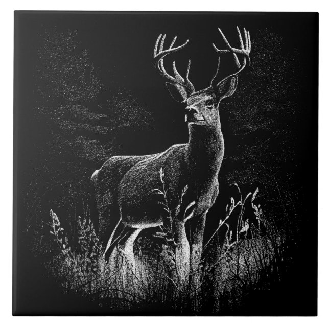 Deer with antlers framed by field and tree    tile (Front)