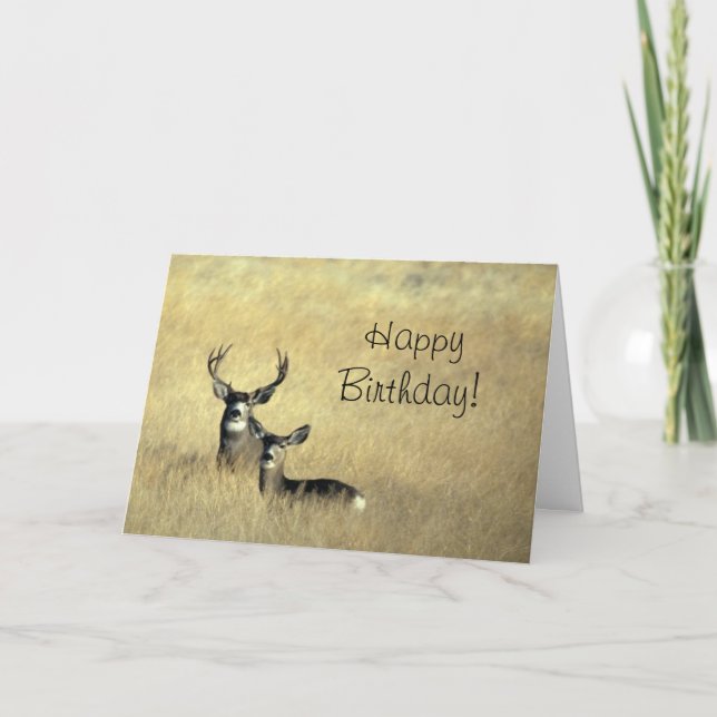 Deer with Antlers Happy Birthday Day Card (Front)