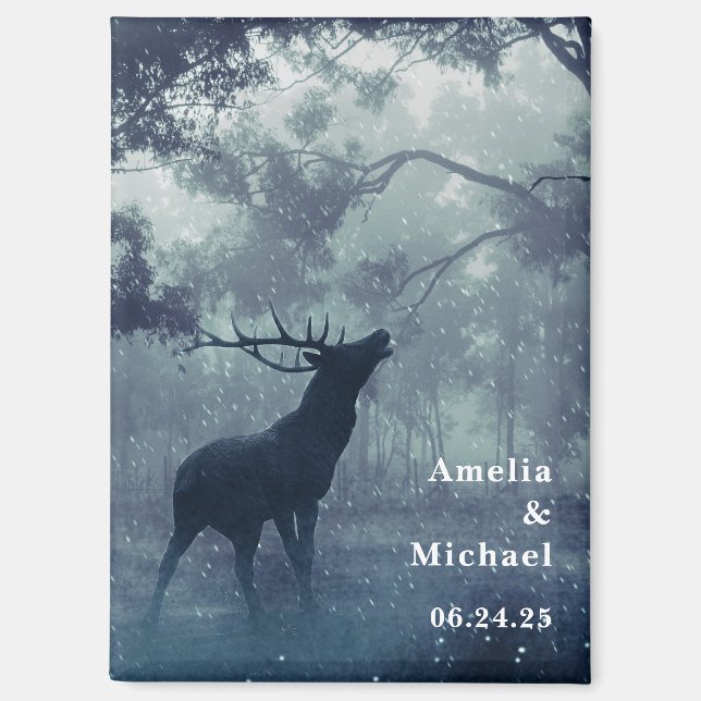 Deer with Antlers in a Forest Save the Date Magnet (Front)