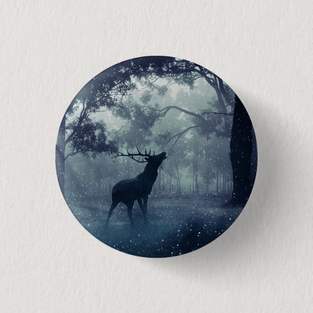 Deer with Antlers in a Shadowy Forest 1 Inch Round Button (Front)