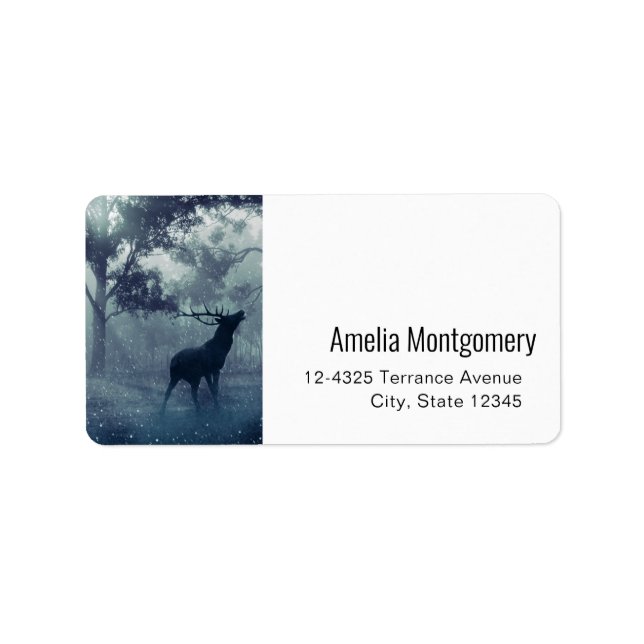 Deer with Antlers in a Shadowy Forest Address Label (Front)