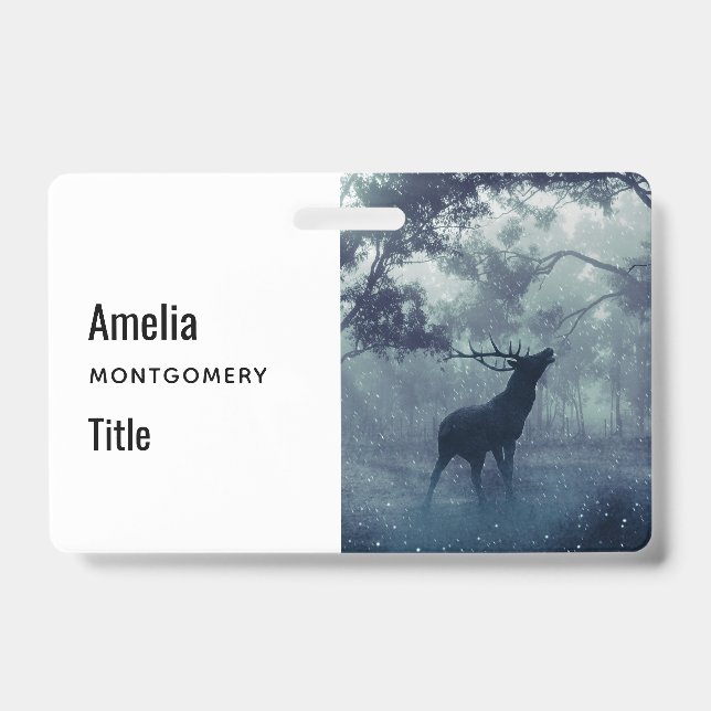 Deer with Antlers in a Shadowy Forest Badge (Front)