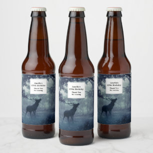 Deer with Antlers in a Shadowy Forest Birthday Beer Bottle Label
