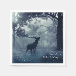 Deer with Antlers in a Shadowy Forest Birthday Napkin