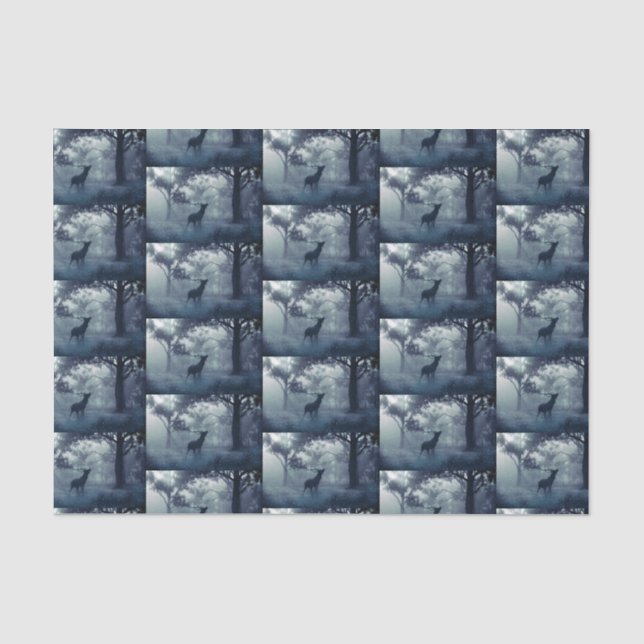 Deer with Antlers in a Shadowy Forest Pattern Tissue Paper (Front)