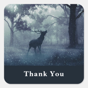 Deer with Antlers in a Shadowy Forest - Thank You Square Sticker