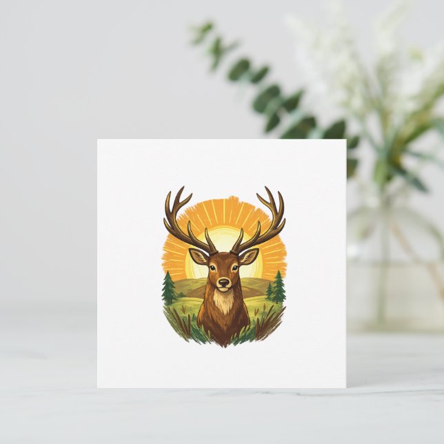 Deer with Antlers Sunset Forest Hunter Gift (Standing Front)