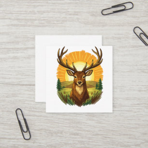 Deer with Antlers Sunset Forest Hunter Gift Square Business Card