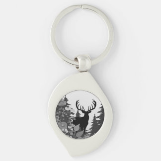 Deer with Big Rack Buck Comes Out of Forest Keychain
