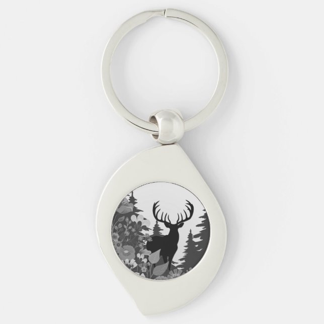 Deer with Big Rack Buck Comes Out of Forest  Keychain (Front)