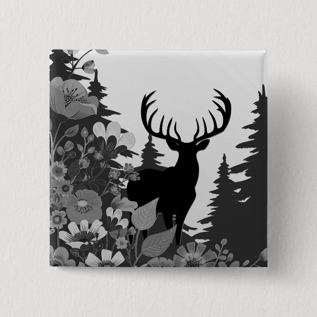 Deer with Big Rack Out of Forest  2 Inch Square Button (Front)
