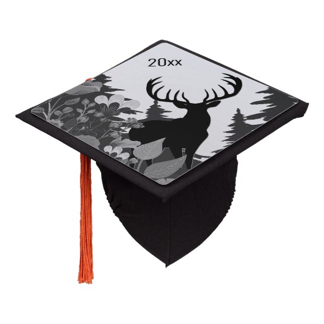 Deer with Big Rack Out of Forest add Year Graduation Cap Topper (Angled)
