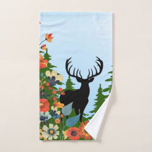Deer with Big Rack Out of Forest Blue Sky Bath Towel Set