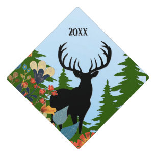 Deer with Big Rack Out of Forest Blue Sky Custom Graduation Cap Topper