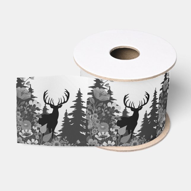 Deer with Big Rack Out of Forest  Grosgrain Ribbon (Spool)