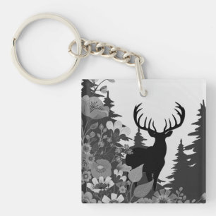 Deer with Big Rack Out of Forest Keychain