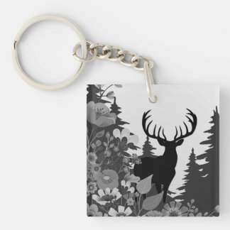 Deer with Big Rack Out of Forest Keychain