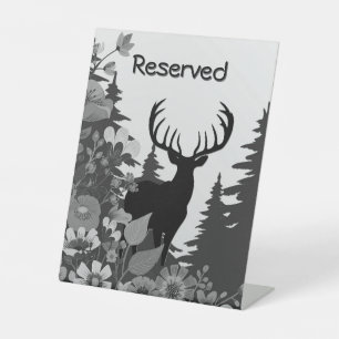 Deer with Big Rack Out of Forest Reserved Pedestal Sign