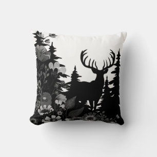 Deer with Big Rack Out of Forest  Throw Pillow