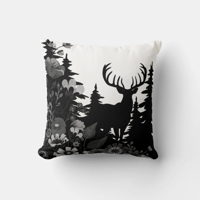 Deer with Big Rack Out of Forest  Throw Pillow (Front)