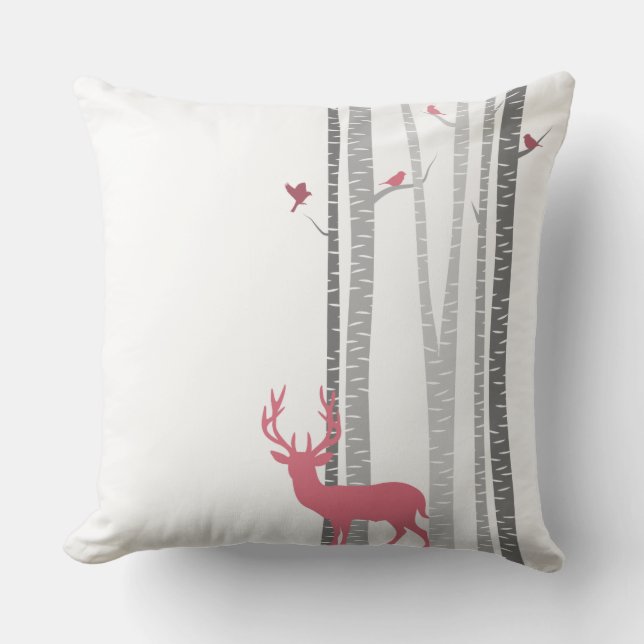 Deer with Birds Throw Pillow (Front)