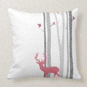 Deer with Birds Throw Pillow