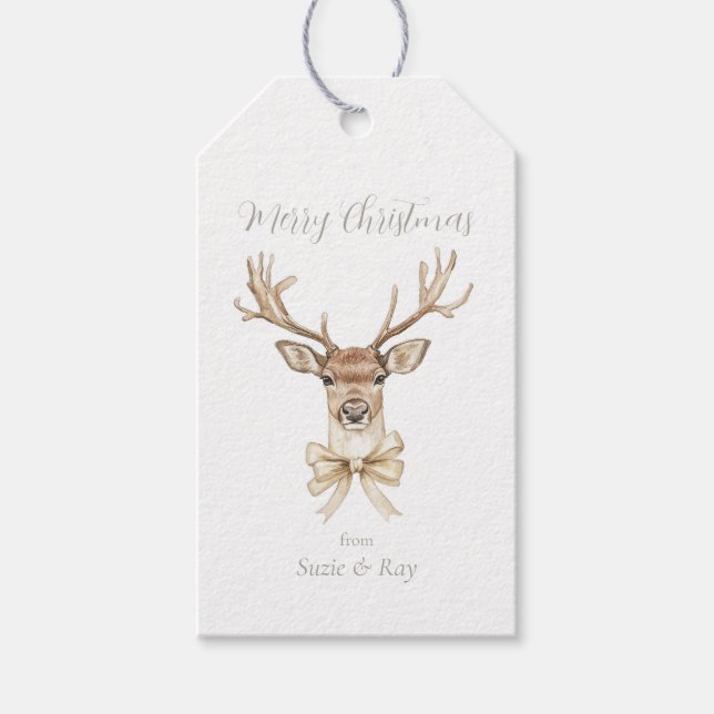 Deer with Bow Christmas Gift Tags (Front)