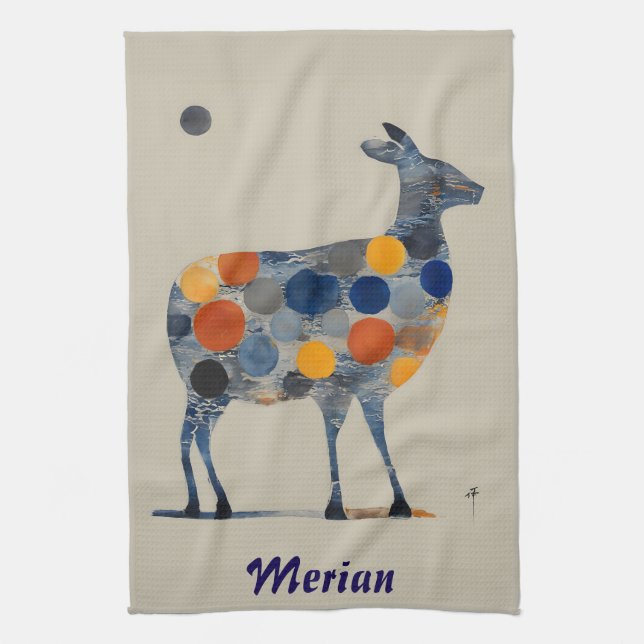 Deer With Coloured Circles Kitchen Towel (Vertical)