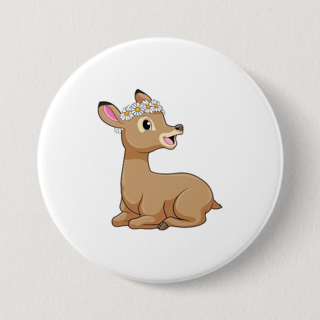 Deer with Daisy Flower 3 Inch Round Button (Front)