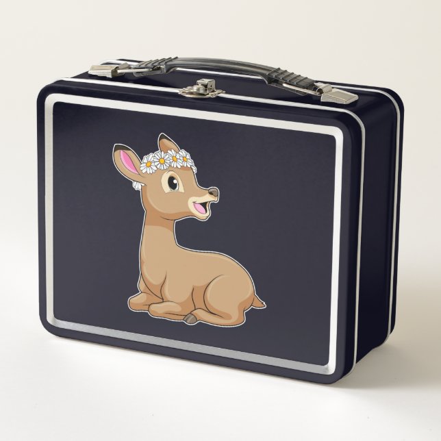Deer with Daisy Flower Metal Lunch Box (Front)