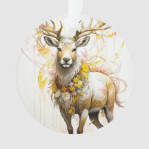 Deer with floral neckless Fantasy style in pink 