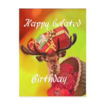 Deer with gifts in belated birthday.
