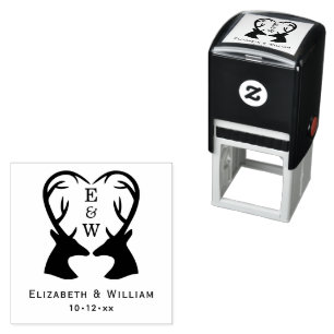 Deer with Heart Antlers Wedding Initials Monogram Self-inking Stamp