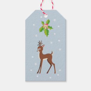 Deer with Holly Retro Inspired Christmas Winter Gi Gift Tags