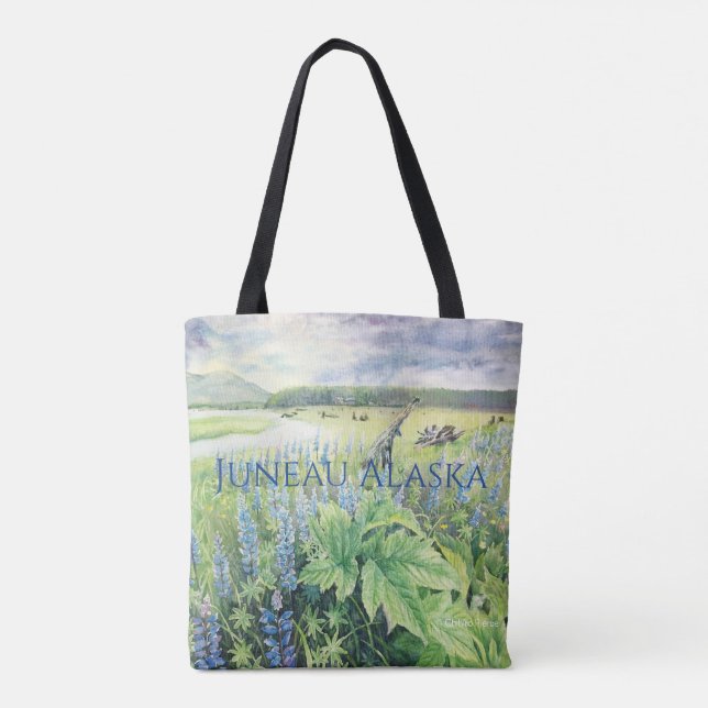 Deer with Lupine of Alaska Tote Bag (Back)