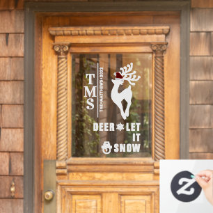Deer with Monogram + SC-Hat   Christmas Window Cling