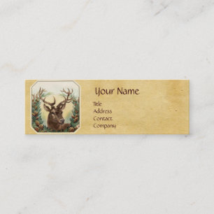 DEER WITH PINE CONES CROWN MONOGRAM PARCHMENT MINI BUSINESS CARD
