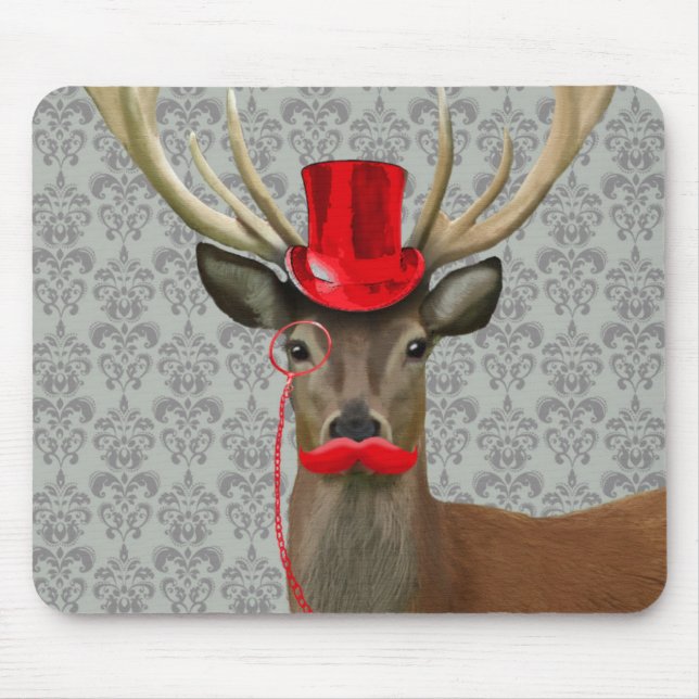 Deer With Red Hat and Moustache Mouse Pad (Front)
