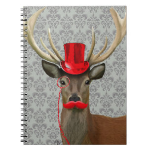 Deer With Red Hat and Moustache Notebook