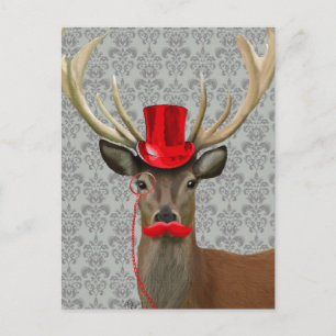 Deer With Red Hat and Moustache Postcard