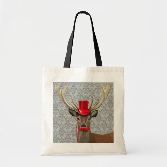 Deer With Red Hat and Moustache Tote Bag (Front)