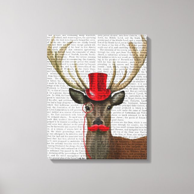 Deer with Red Top Hat and Moustache Canvas Print (Front)