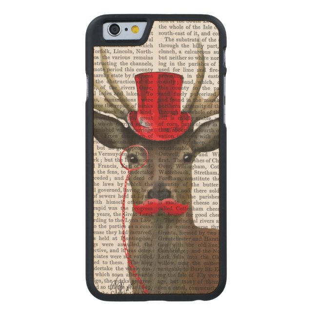 Deer with Red Top Hat and Moustache Carved Wood iPhone Case (Back)