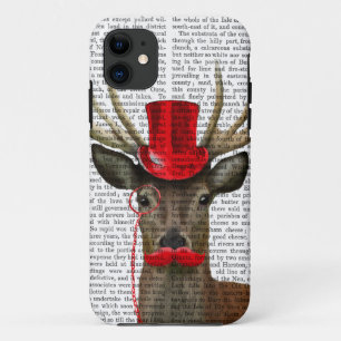 Deer with Red Top Hat and Moustache iPhone 11 Case
