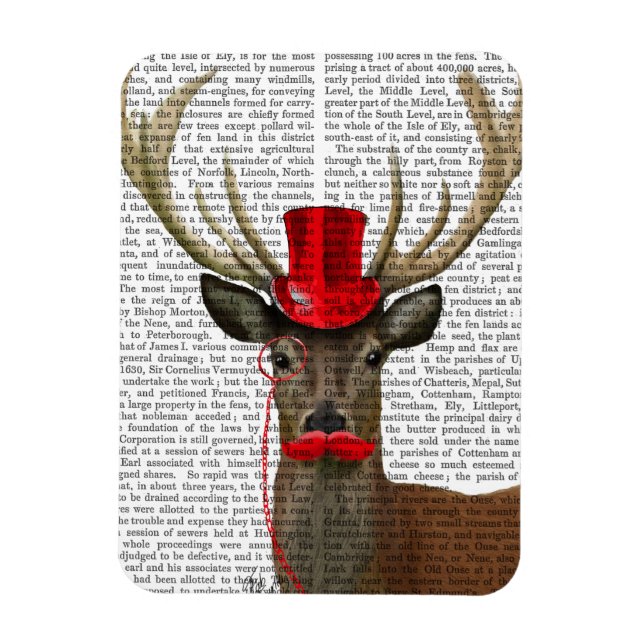 Deer with Red Top Hat and Moustache Magnet (Vertical)