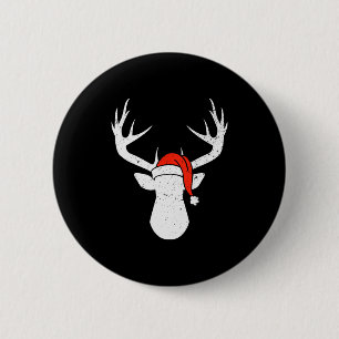 Deer With Santa Hat Christmas Pajama Hunting Gift  2 Inch Round Button